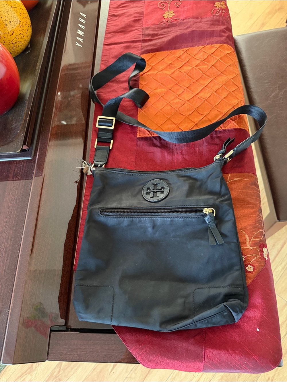 Tory Burch Black Nylon Crossbody Sling Bag with Gold Hardware